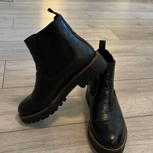 Black leather water resistant slip on bootie